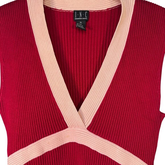 Sleeveless INC International Concepts Top Size XL Red & Pink Ribbed V-Neck - Picture 2 of 5